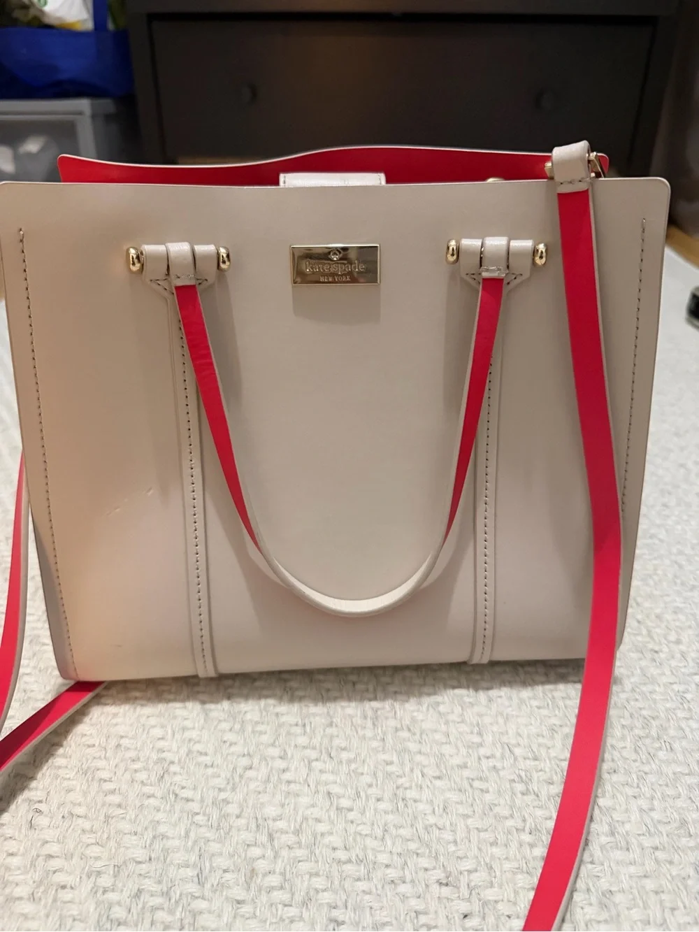 kate spade Cream and Hot Pink Leather Shoulder Tote